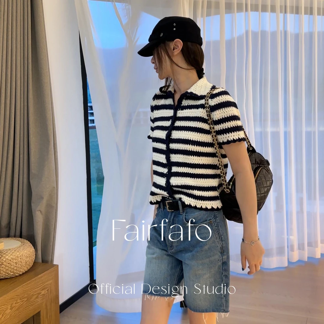 【镂空钩针条纹毛衣】XSMY57248早秋新款温柔重工镂空针织毛衣