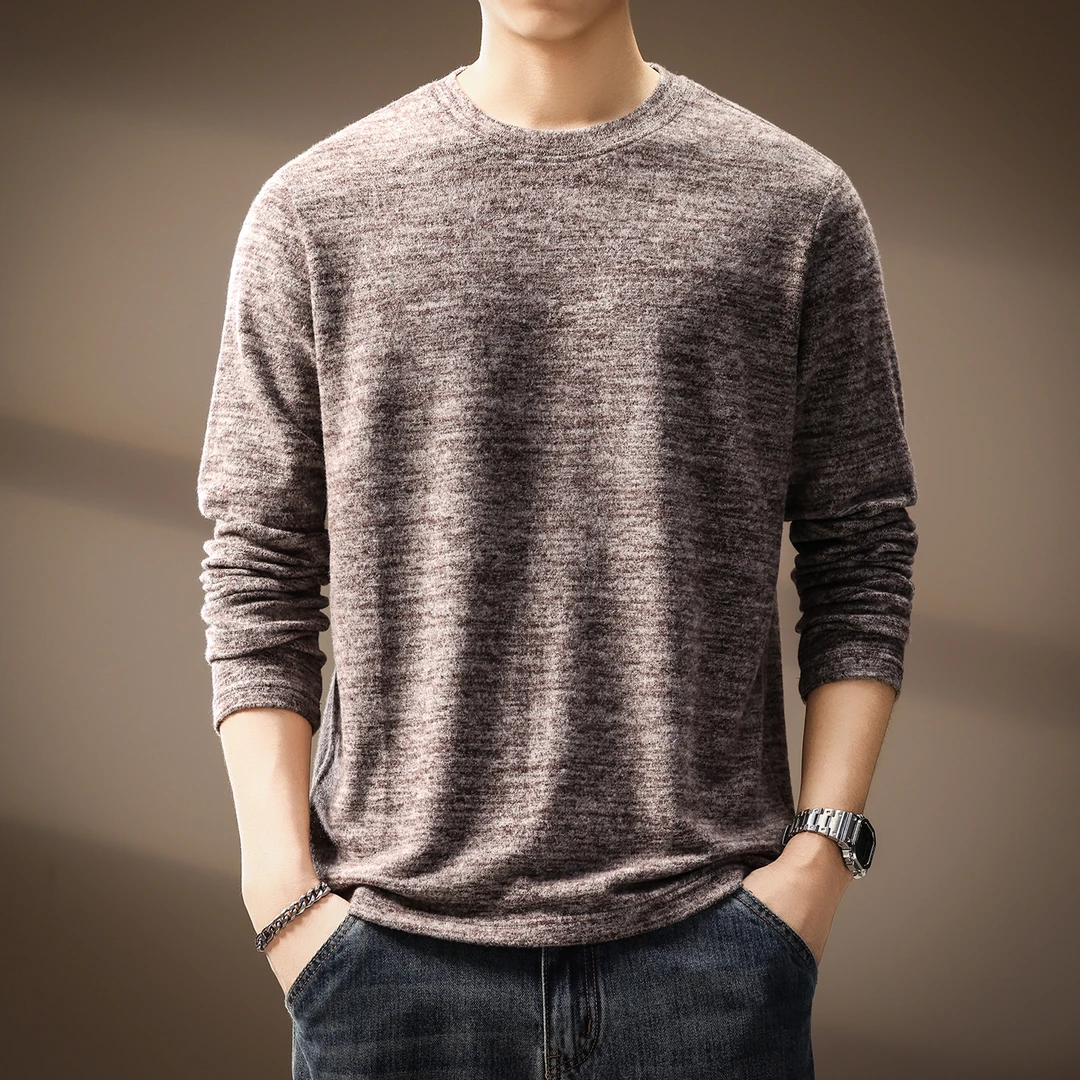 高端美式复古慵懒感长袖T恤男秋季新款时尚简约花色宽松圆打底衫