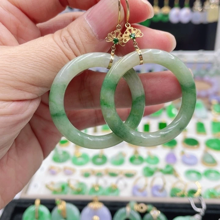 翡翠18K金镶嵌耳饰