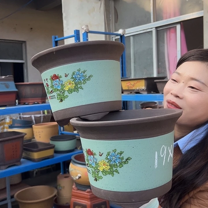 绿色陈波小号一对花盆花盆