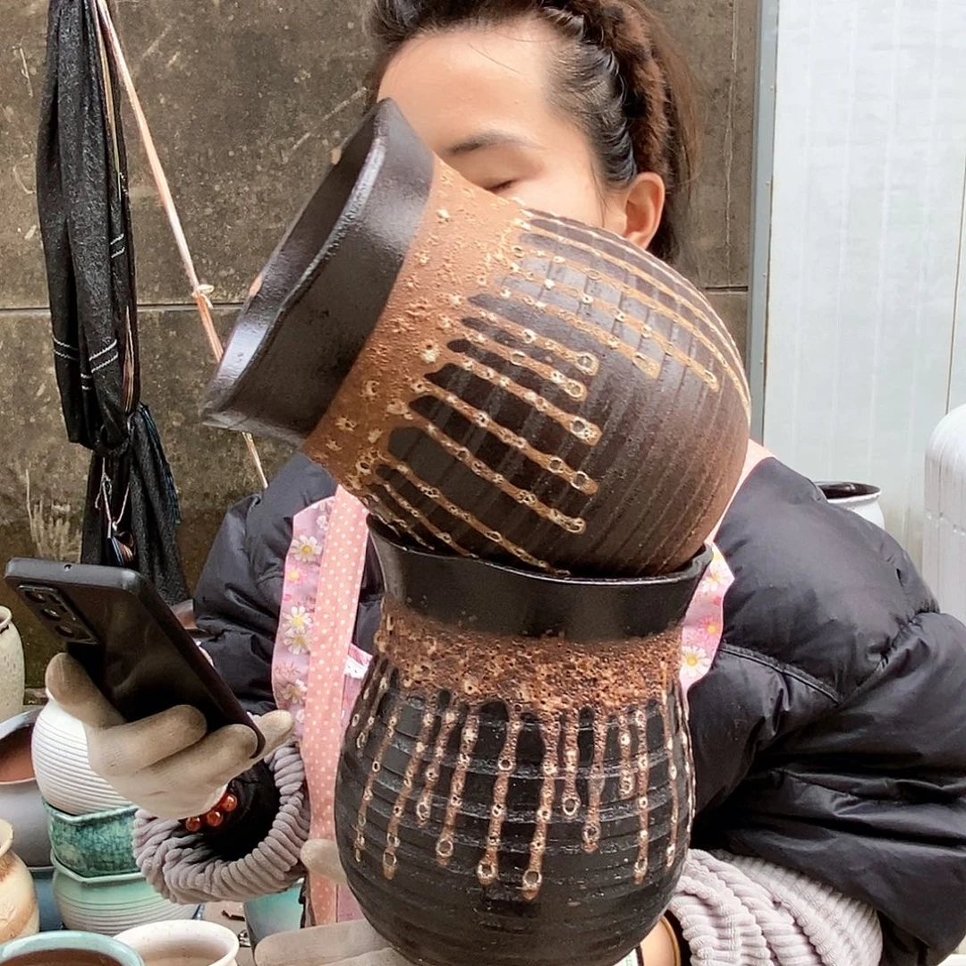 紫砂花盆瑕疵口15高20