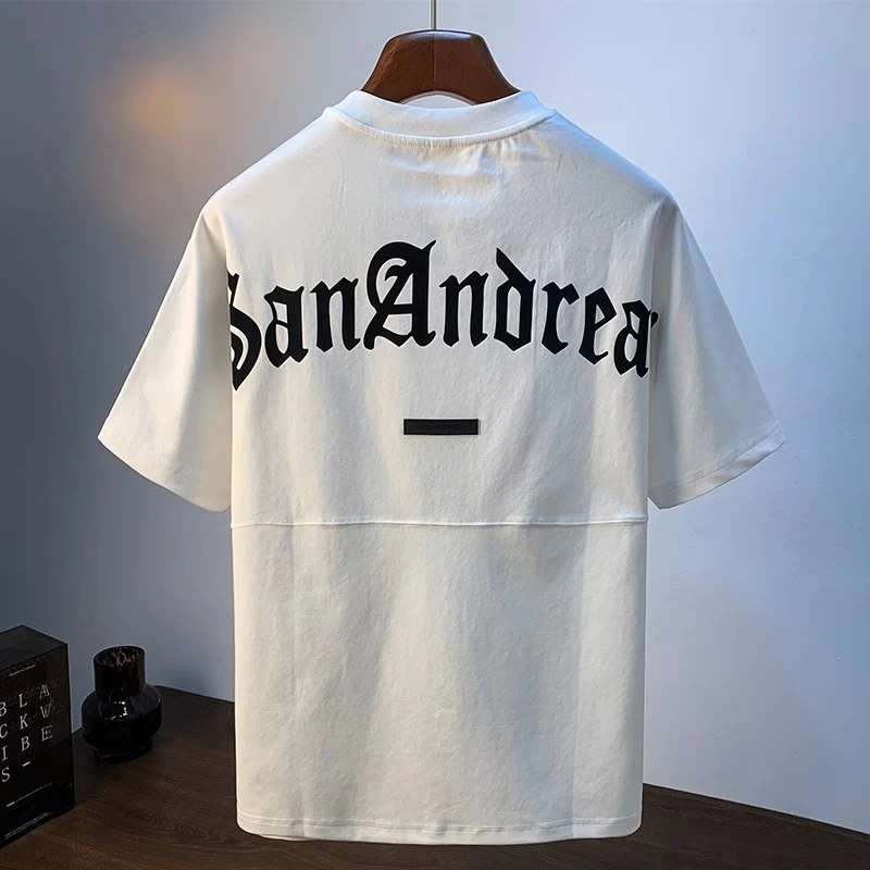 Salodac白色T恤男夏季薄款高端宽松大码印花t恤美式轻奢舒适短袖