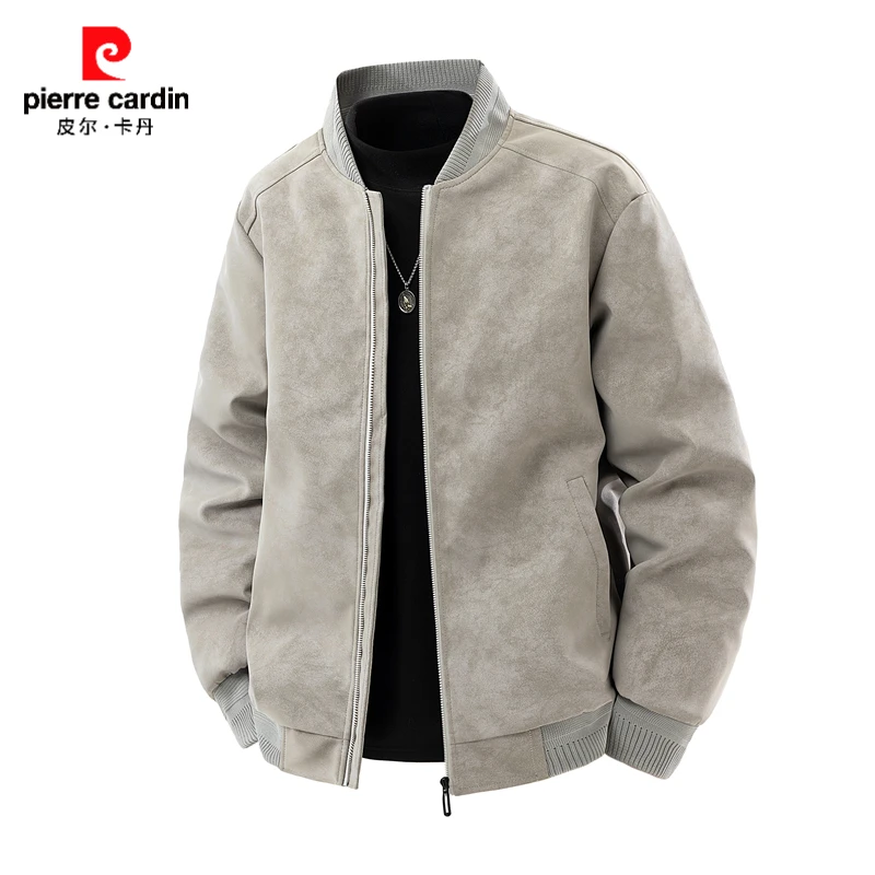 皮尔卡丹羽绒皮衣男士2025秋冬新款潮流加厚保暖棒球领夹克麂皮绒