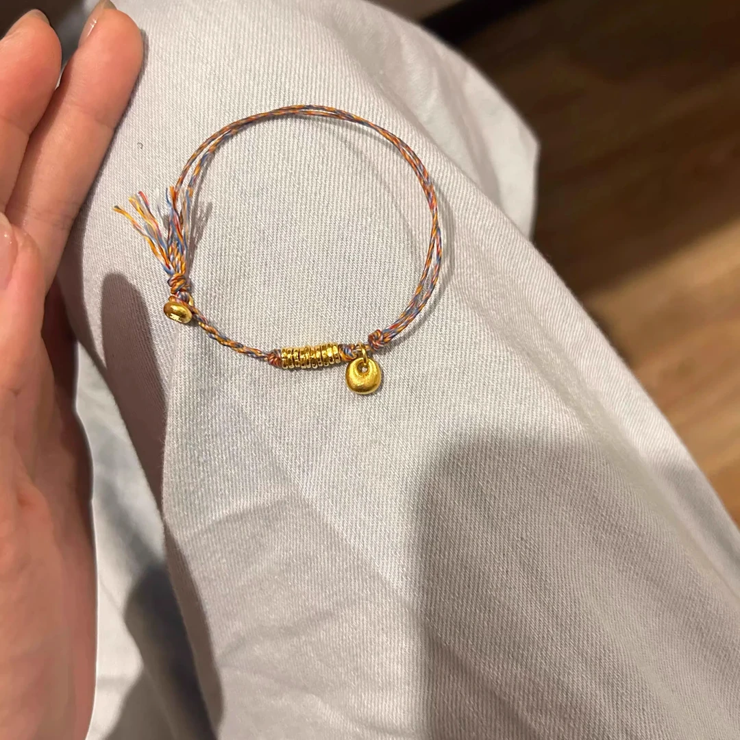 铜合金手链 黄金色招财福禄五彩绳手链夏季女款新中式纯手工手绳