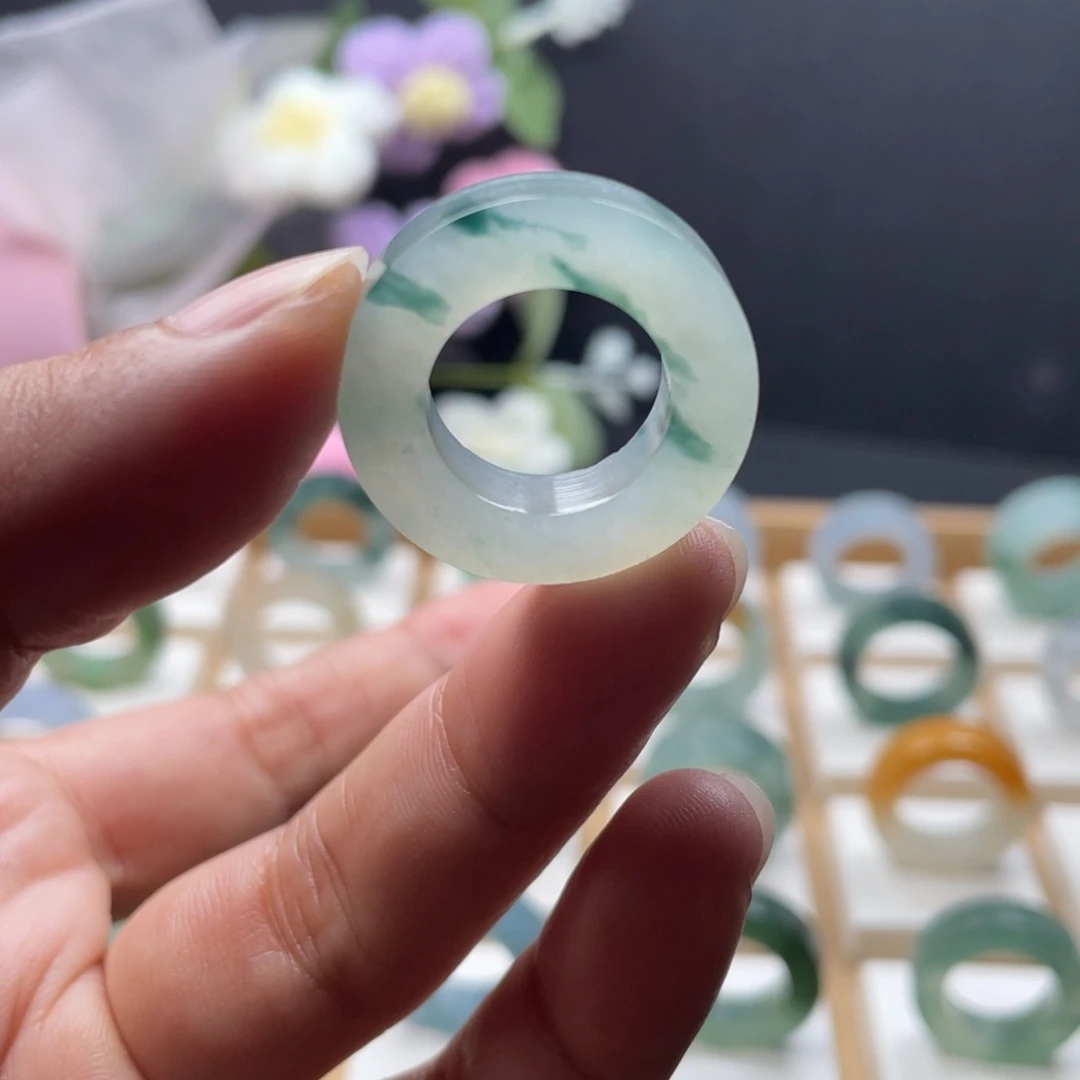 定制翡翠未镶嵌翡翠飘花戒圈15-19