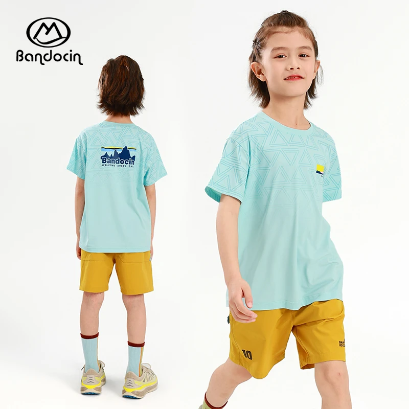 BANDOCIN/半度闲男童运动户外跑步训练速干帅气短袖T恤儿童打底衫
