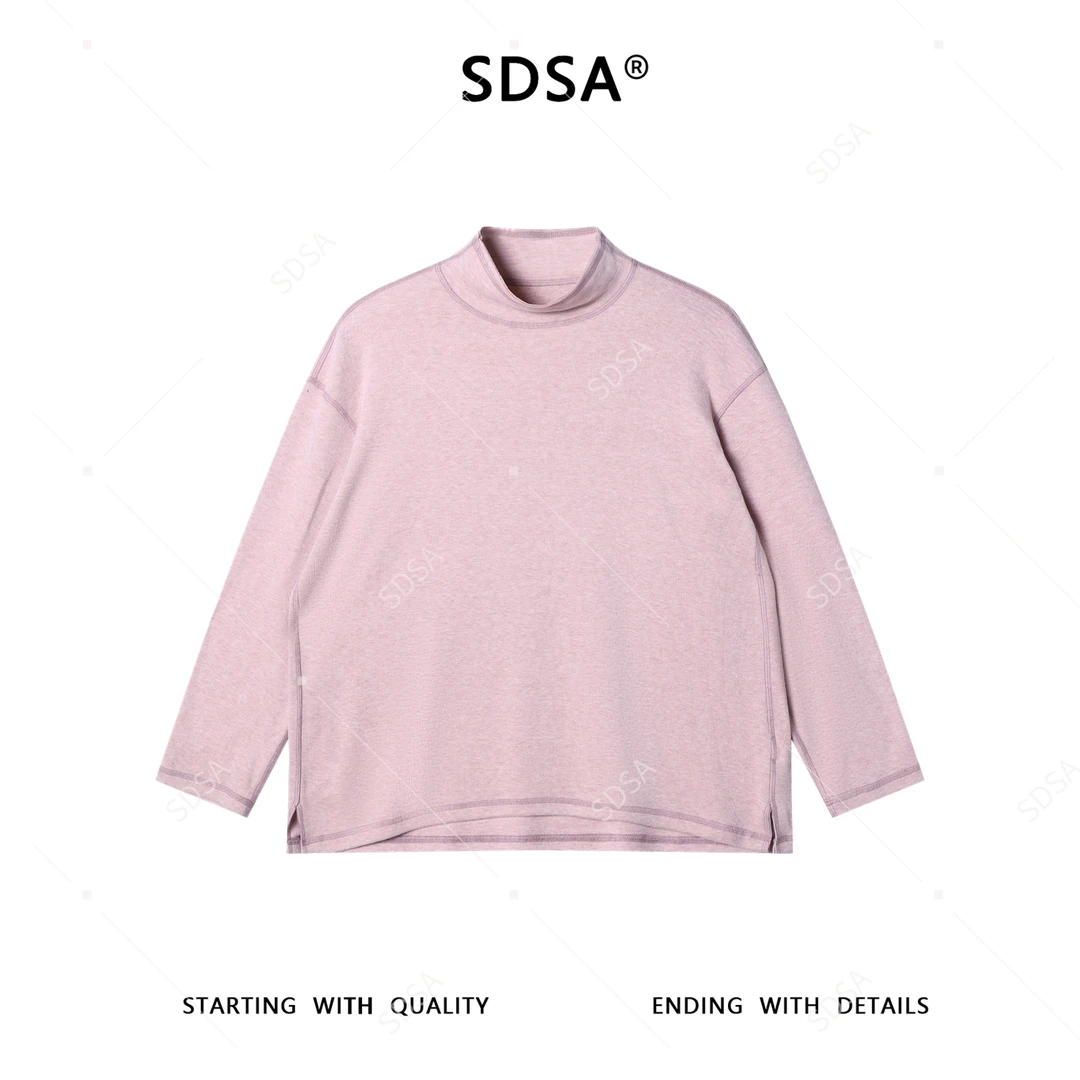 SDSA男士秋冬新款痞帅男装韩版简约纯色缝线立领长袖T恤宽松百搭