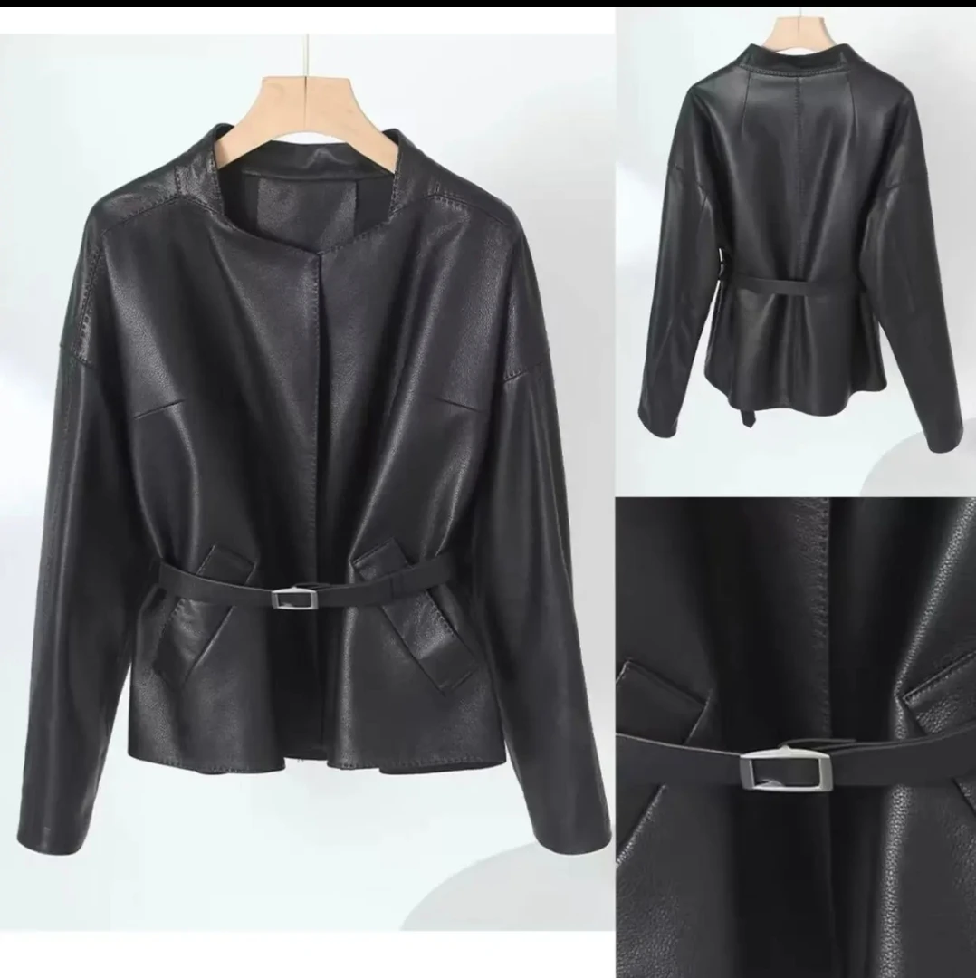 2025新款 气质无拉链腰带设计感皮衣外套 5967 （0079）