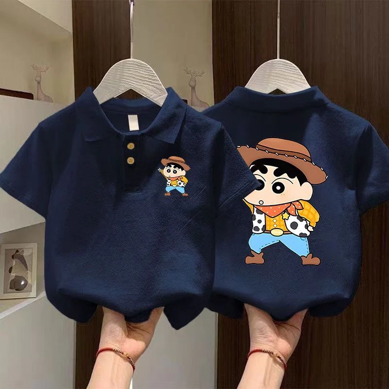 男女童纯棉薄款POLO衫夏季新款儿童卡通动漫小新短袖T恤百搭上衣