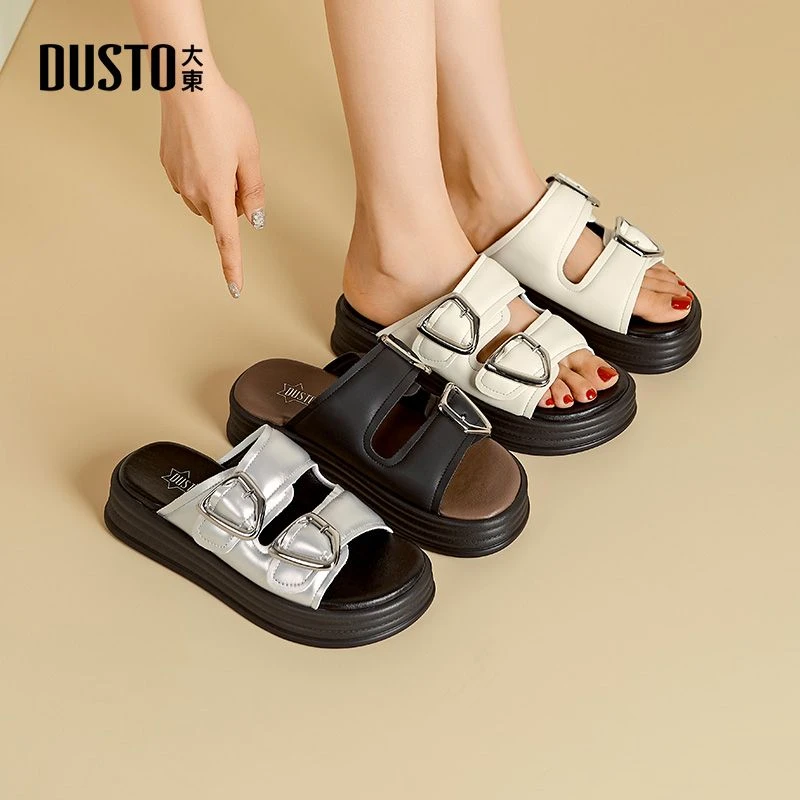 大东夏季新款女鞋厚底增高一脚蹬凉鞋百搭休闲外穿防滑拖鞋子0100