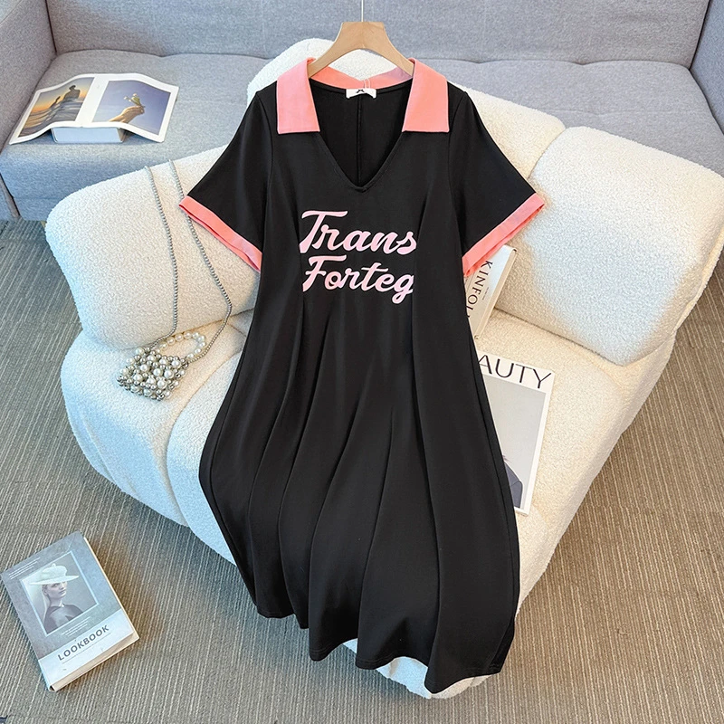 【134】130-350斤大码女装胖mm夏季新款气质百搭字母印花短袖连衣裙