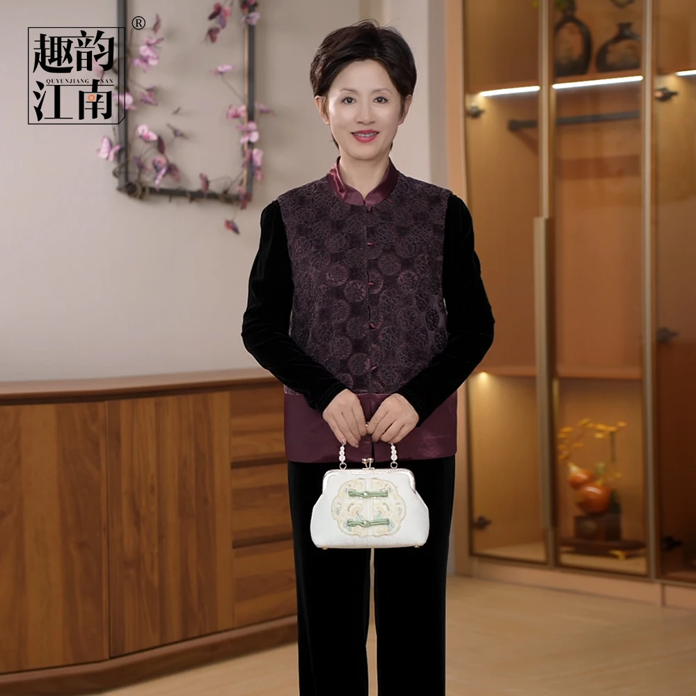 趣韵江南中老年中国风秋季提花上衣复古套装