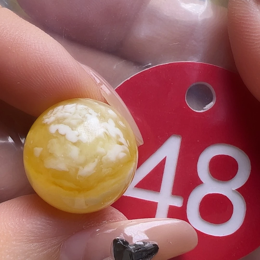 蜜蜡未镶嵌珠宝奇石微花粉16.2mm金瓷白圆珠