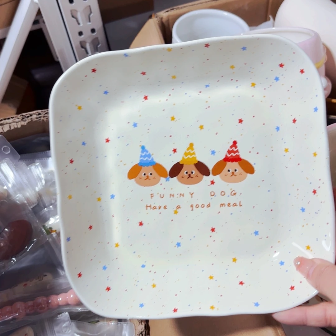 陶瓷三只小狗方盘微微瑕