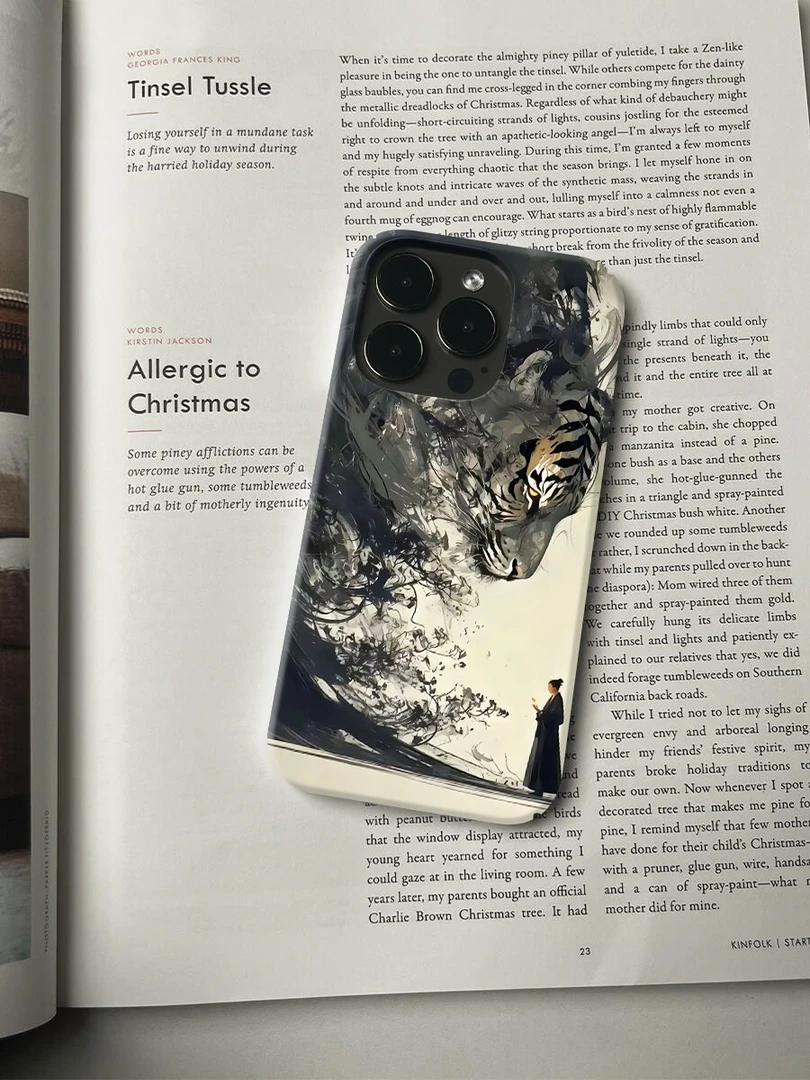 水墨老虎手机壳适用于苹果16promax小众个性简约ins艺术轻薄15/14