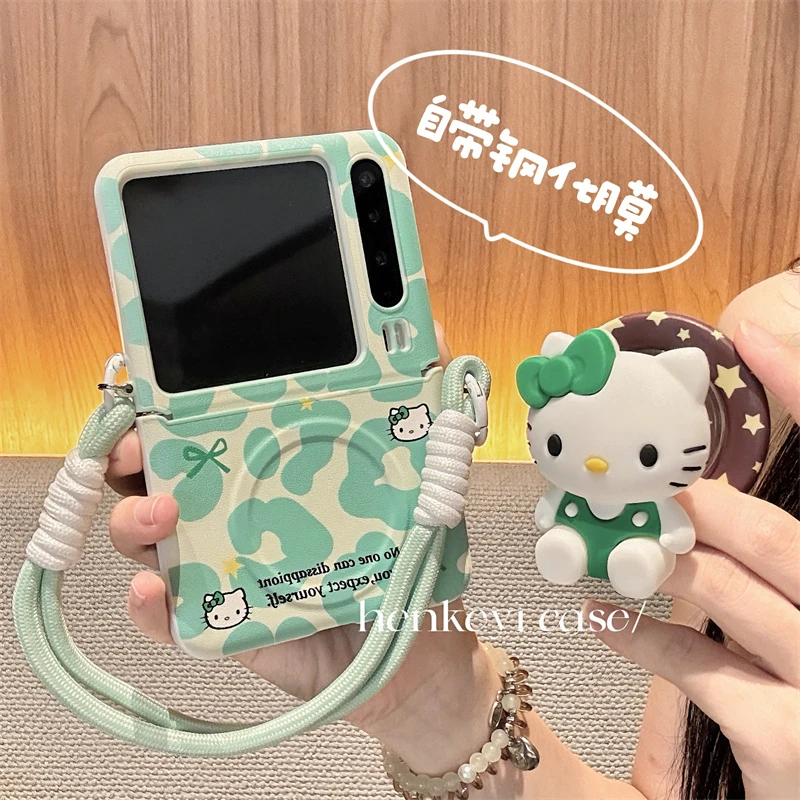 蓝绿色豹纹KT猫适用华为purax手机壳典藏版小米mixflip/pocket2