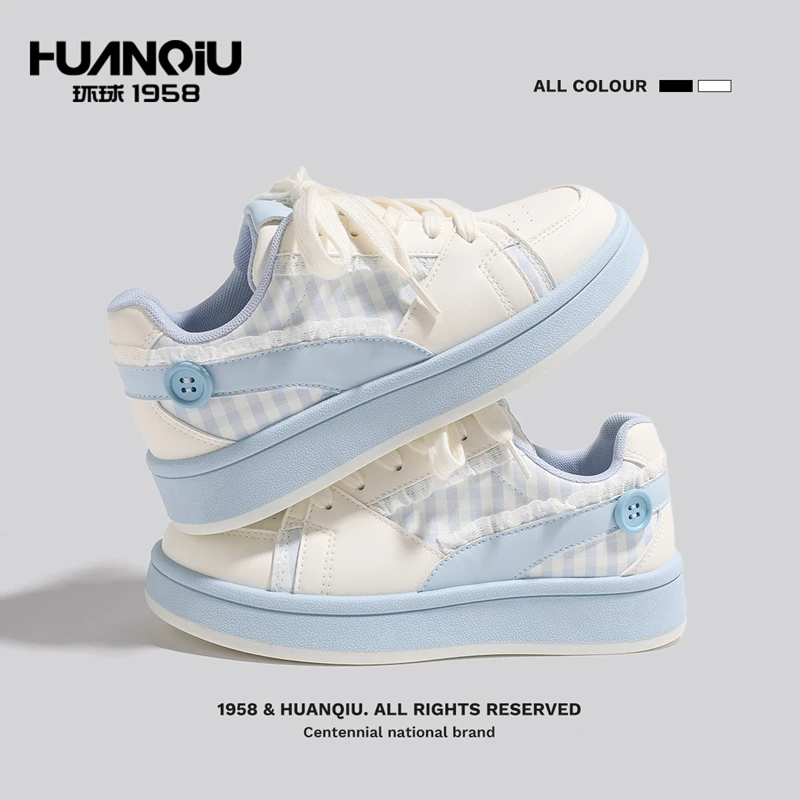 环球女鞋2025秋季新款轻便舒适花边厚底小白鞋校园学生百搭板鞋