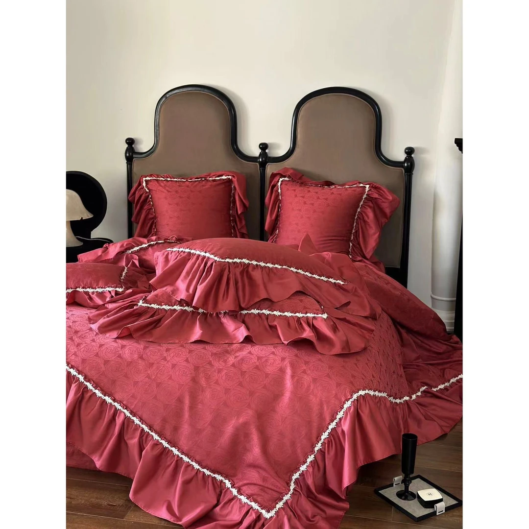 法式长绒棉提花高定大花边工艺四件套WY魅惑