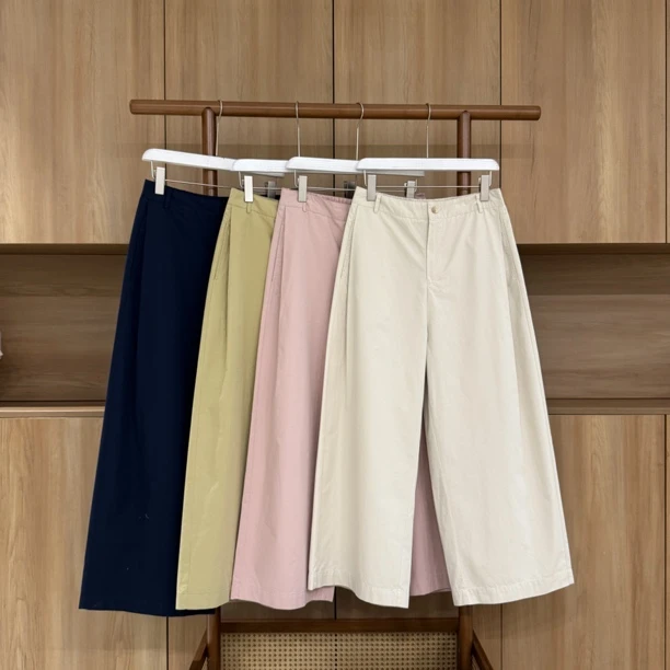 2025夏季新款半松紧腰显瘦简约休闲裤女宽松百搭直筒阔腿裤子