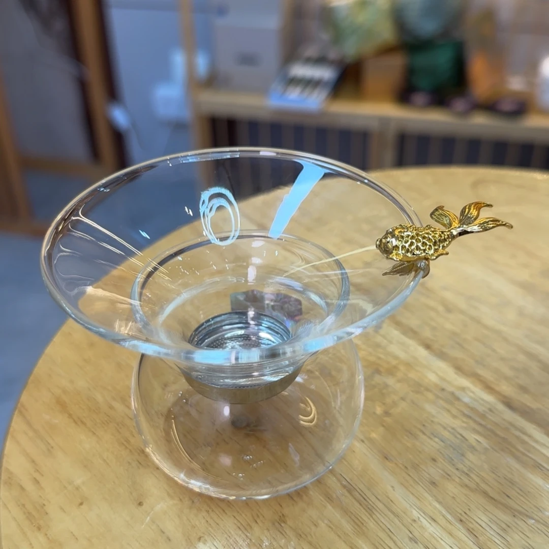 用***1玻璃手工艺品禾器金鱼茶漏不锈钢