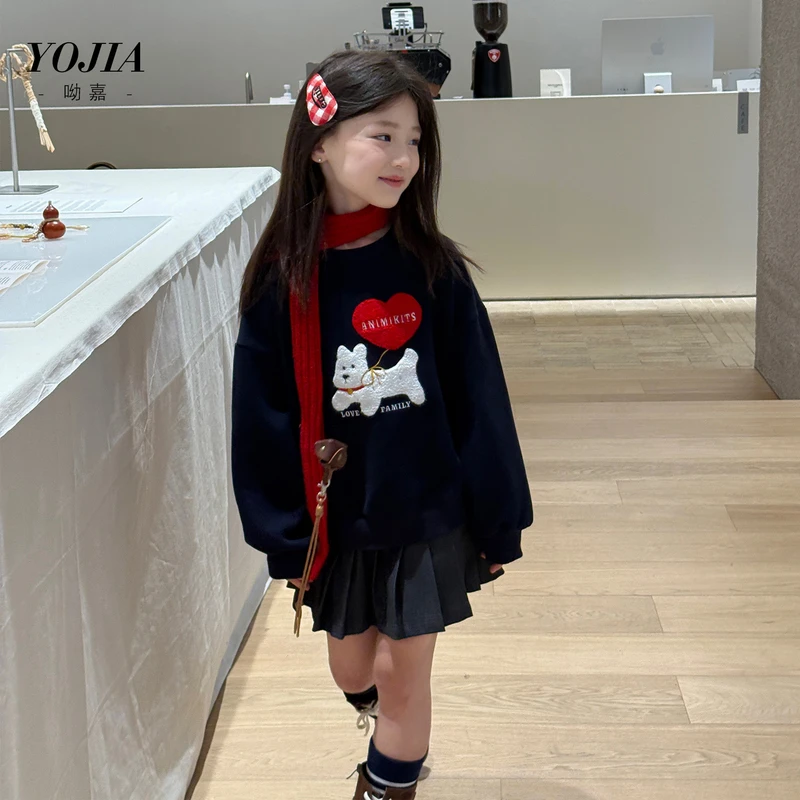 YOJIA女童卫衣春秋款2025新款洋气卡通女孩套头上衣儿童秋装衣服