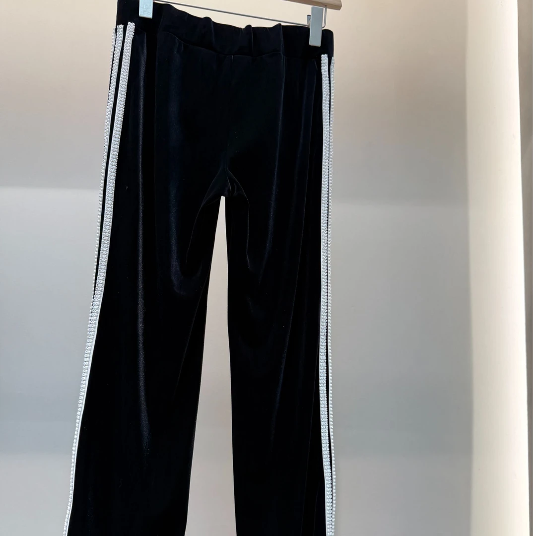 秀巧2505时尚百搭运动丝绒裤子黑色