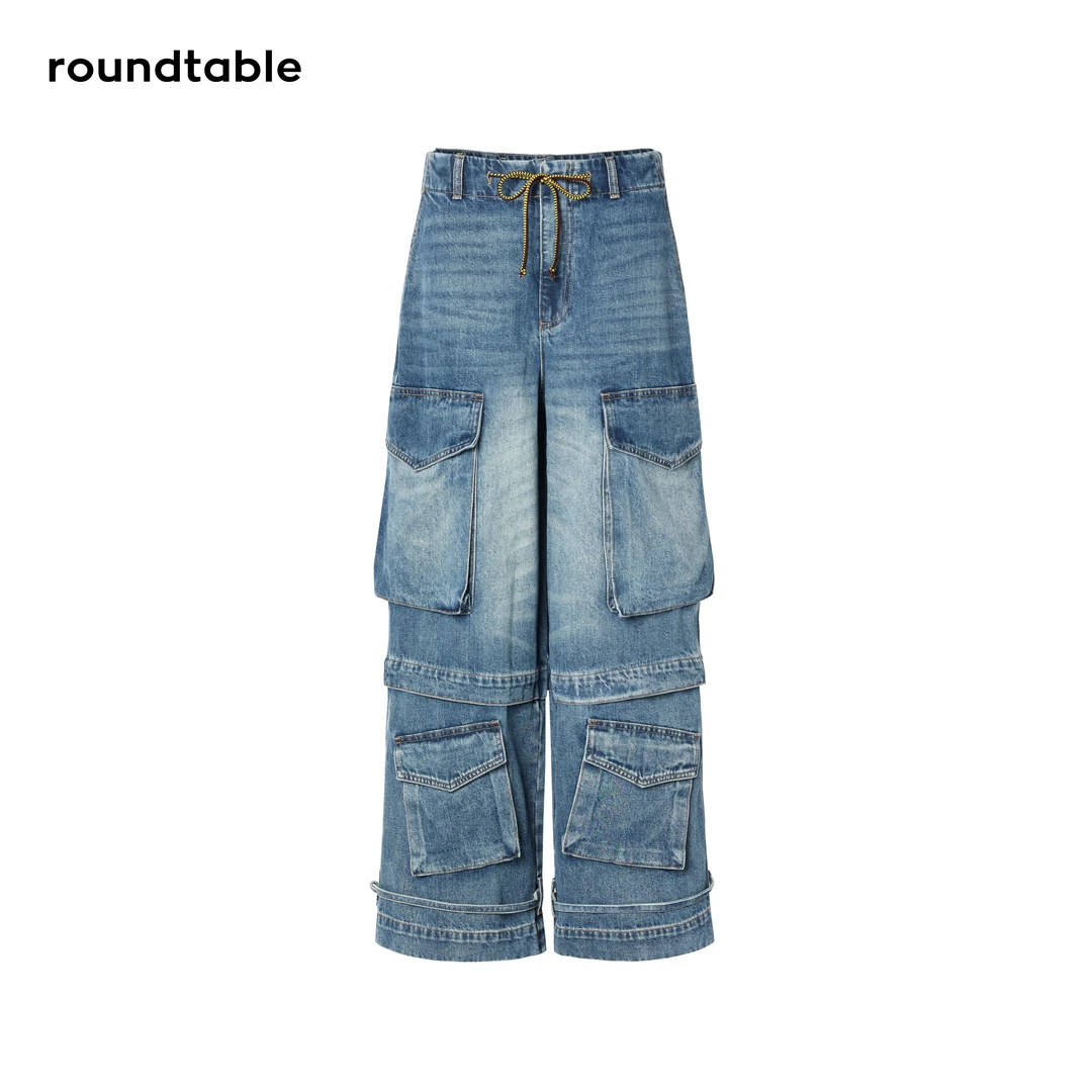 深度玩家多口袋牛仔直筒阔腿工装裤休闲裤美式夏季复古WFW1606388