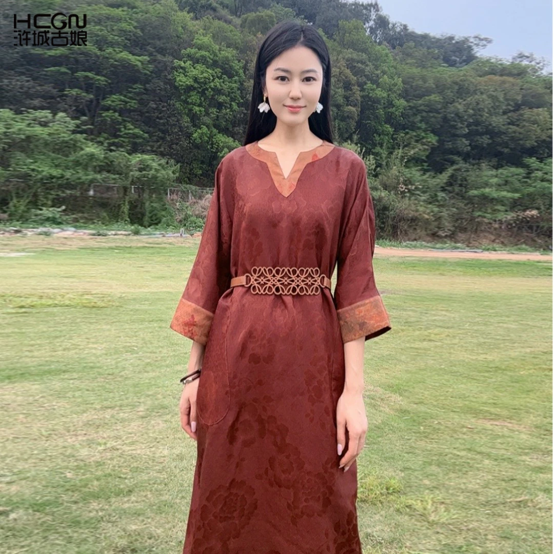 (两面穿）浒城古娘中式桑蚕丝新款香云纱夏季时尚连衣裙WB2504096