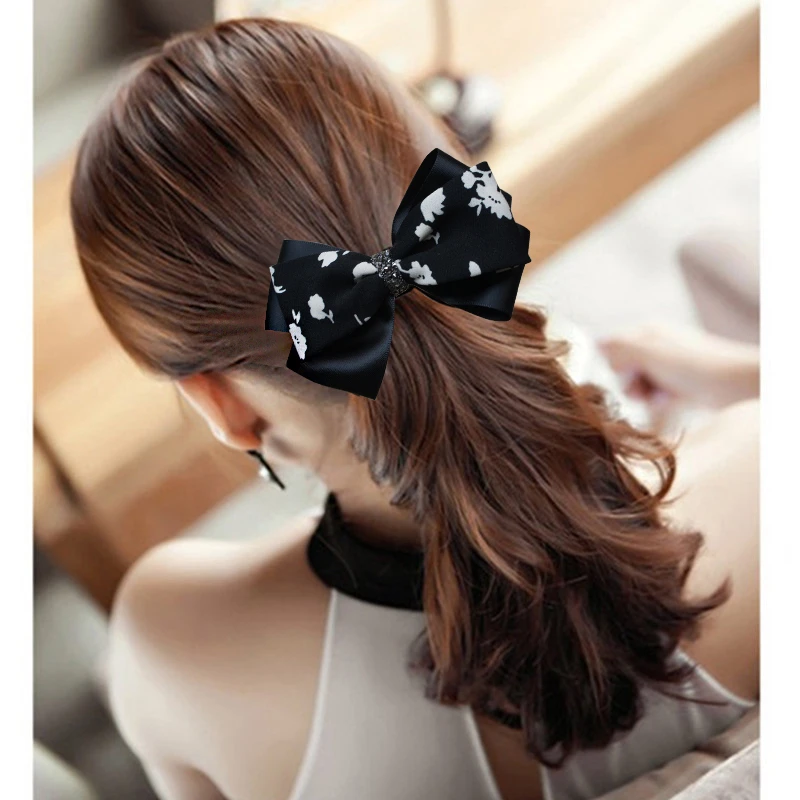 高级感碎花蝴蝶结发夹气质后脑勺半扎头饰弹簧夹新款低马尾一字夹