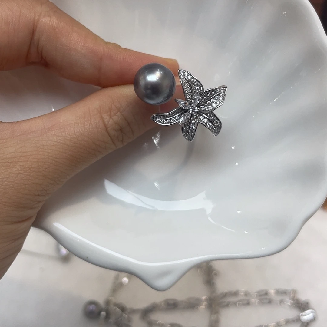 戒圈银S925镶嵌海水珍珠
