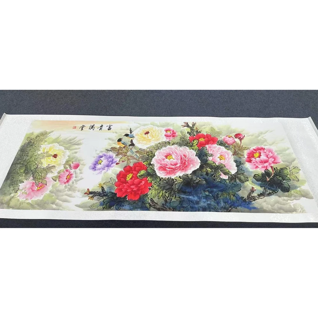 210*72 六尺（富贵满堂）客厅茶室书房 高清数字微喷 精品软装挂画
