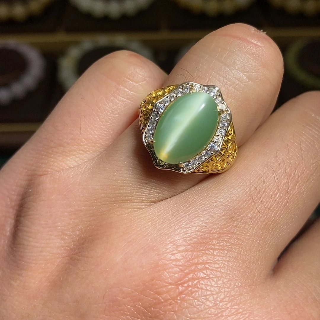 【闪购商品】银S925镶嵌戒指和田玉（碧玉）