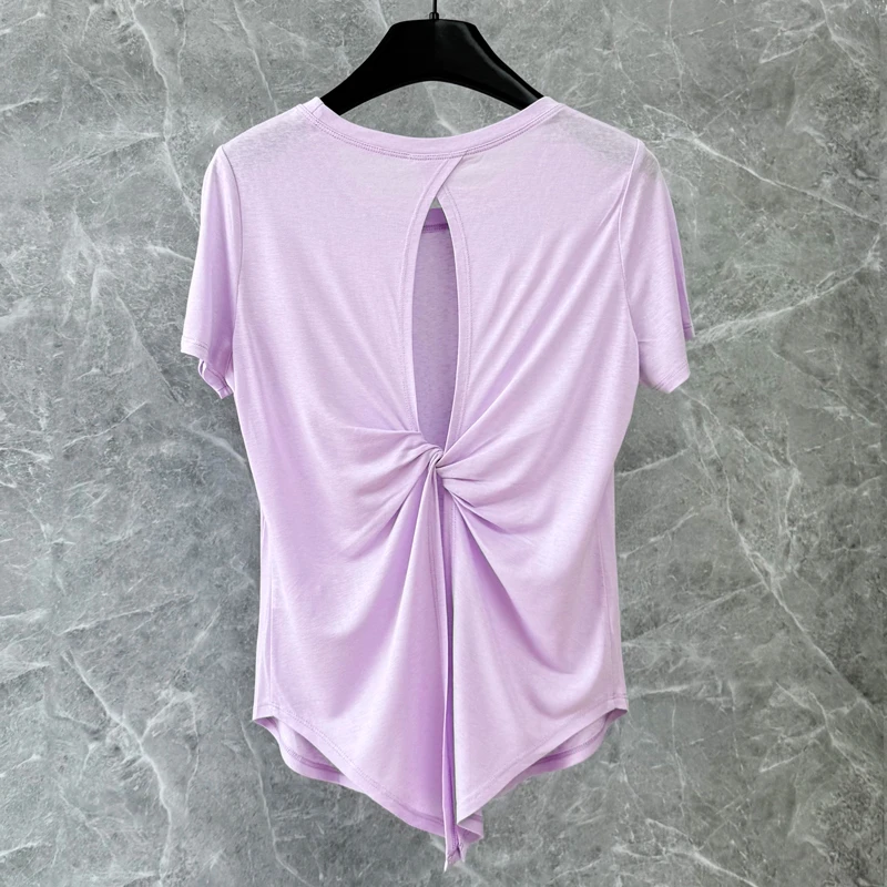 圆领镂空透气纯色短袖女瑜伽运动T恤显瘦t恤瑜伽服运动瑜伽服上衣