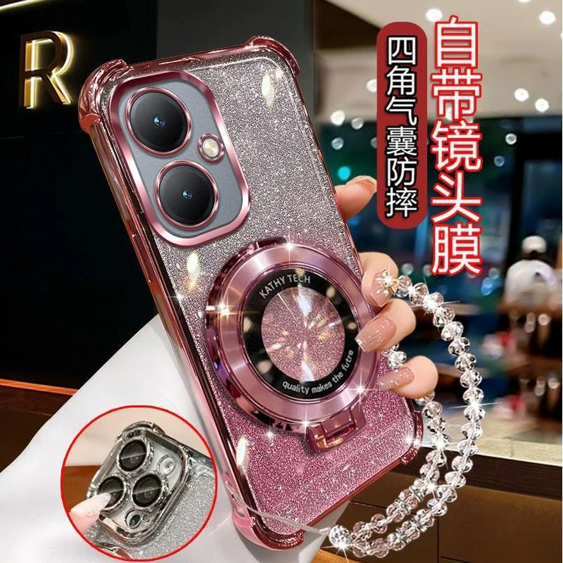 气囊防摔vivoY35+手机壳V2279A高质量镜头全包闪粉CD支架轻奢女款