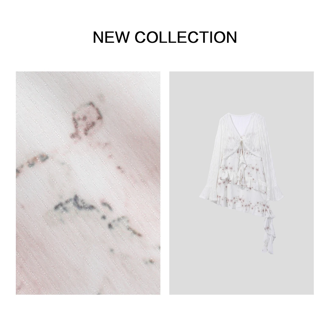 《芳芳专属》L1F38032A 金秋优雅：长袖碎花雪纺连衣裙