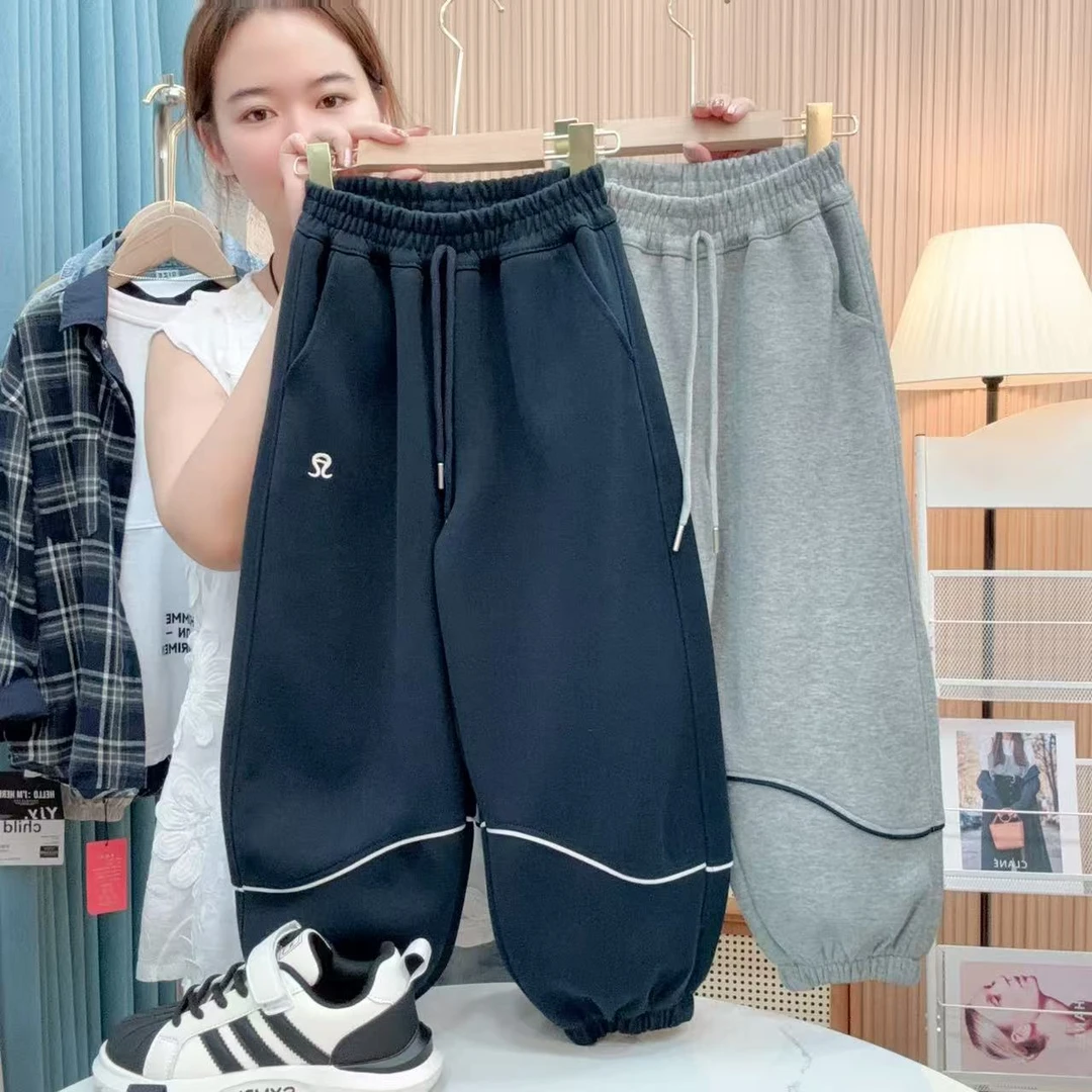 【CM】儿童百搭基础款休闲风男女童休闲裤洋气灰色秋季长裤