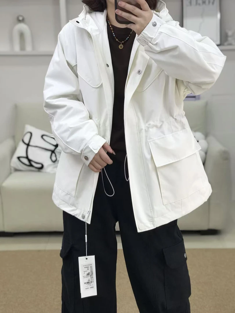 {莹莹推荐}8950秋季大码女装百搭休闲腰间抽绳加棉冲锋衣外套