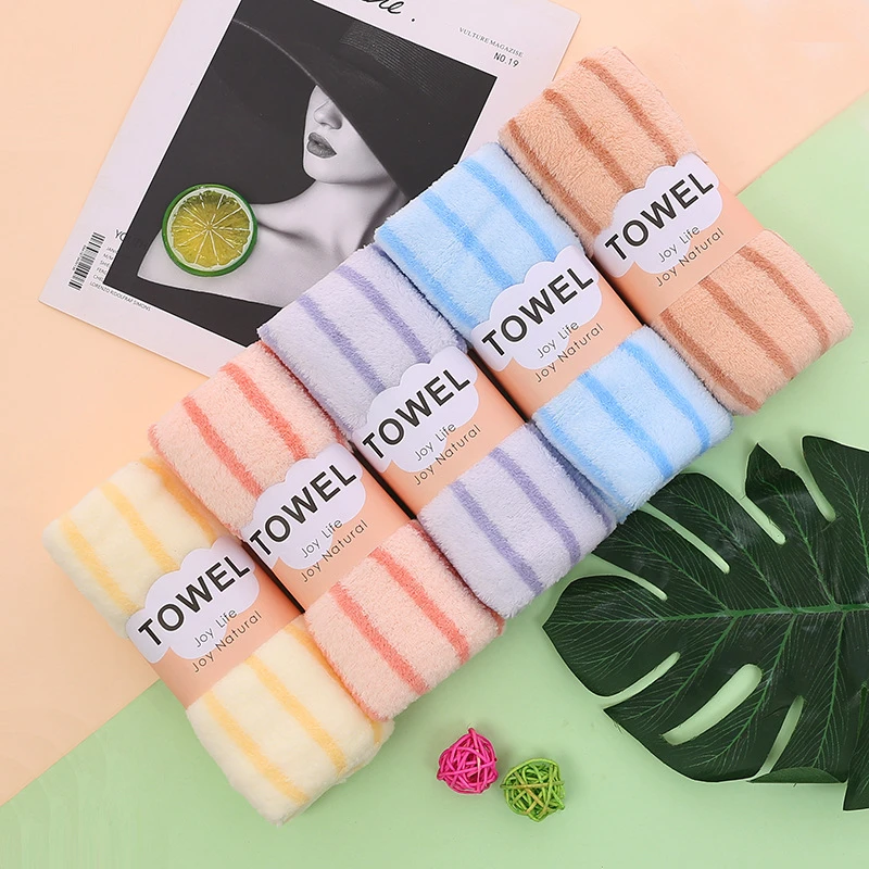 现货珊瑚绒高密经编毛巾柔软吸水洗脸毛巾彩条阳离子毛巾礼品批发