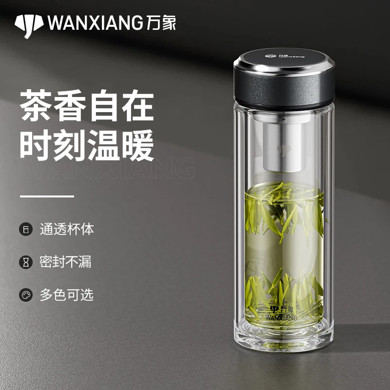 万象双层玻璃杯男女士家用隔热茶杯商务办公车载便携简约透明杯子