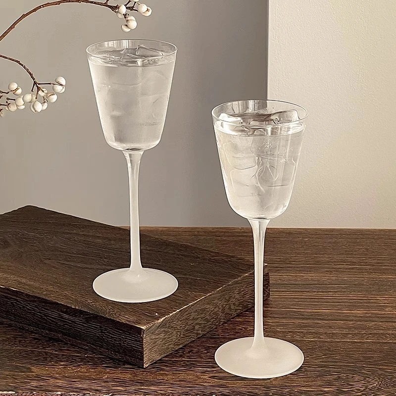 日式木村磨砂薄雪高脚杯轻薄玻璃杯家用调酒杯微醺香槟鸡尾酒杯子