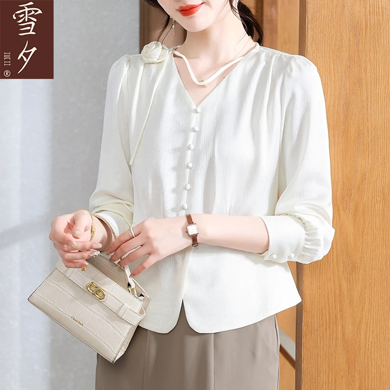 端庄大气雪纺衬衫女2025春装新款妈妈气质上衣中老年女装长袖T恤