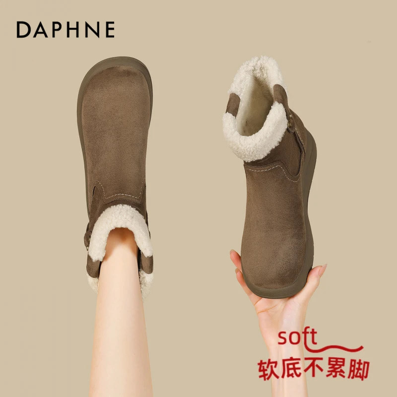 达芙妮厚底雪地靴女2025冬季新款加绒加厚保暖棉鞋复古增高短靴子