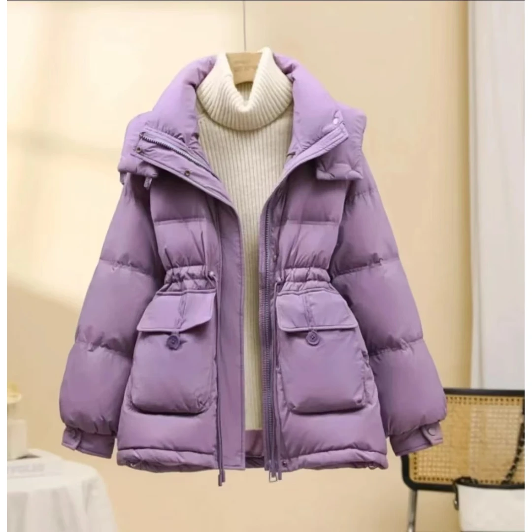 大朵白鸭绒姐妹款2025年新款韩版连帽抽绳收腰羽绒服女6879