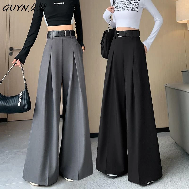 高级灰色西装裤女春秋高个子宽松阔腿裤高腰垂感牛仔裤加绒女款