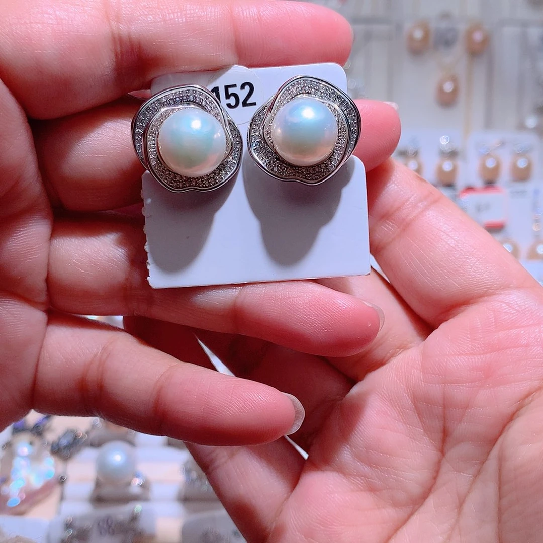 银S925镶嵌淡水珍珠耳饰CC11mm