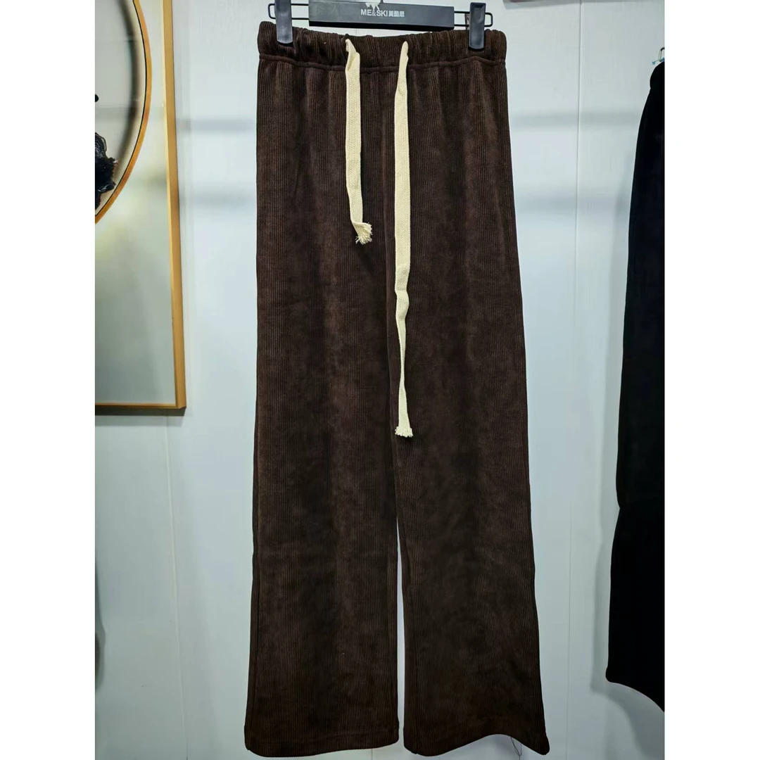 女裤2时尚高腰阔腿裤气质直筒裤休闲裤潮流贴牌秋冬厚款