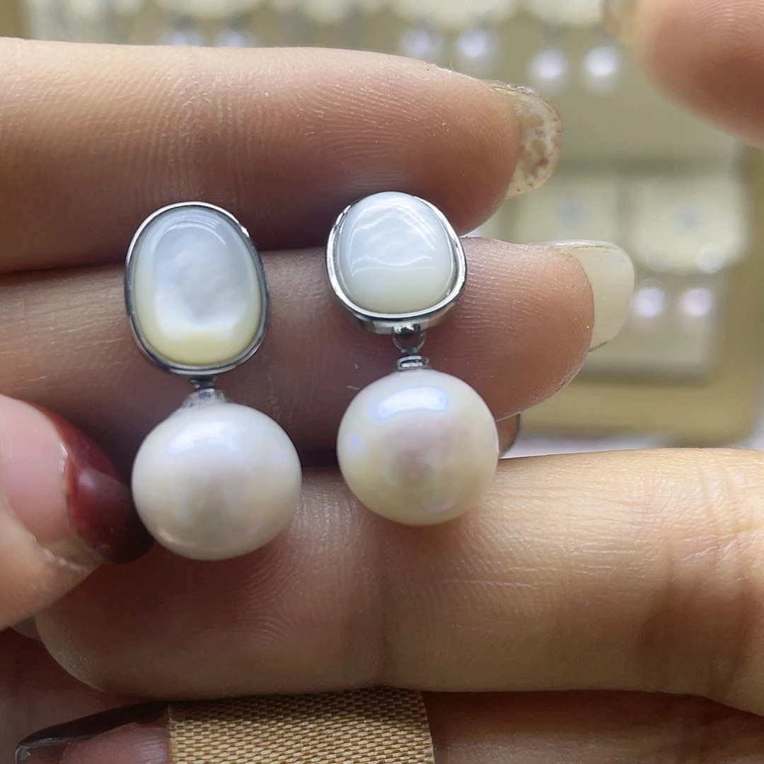淡水珍珠耳饰银S925镶嵌