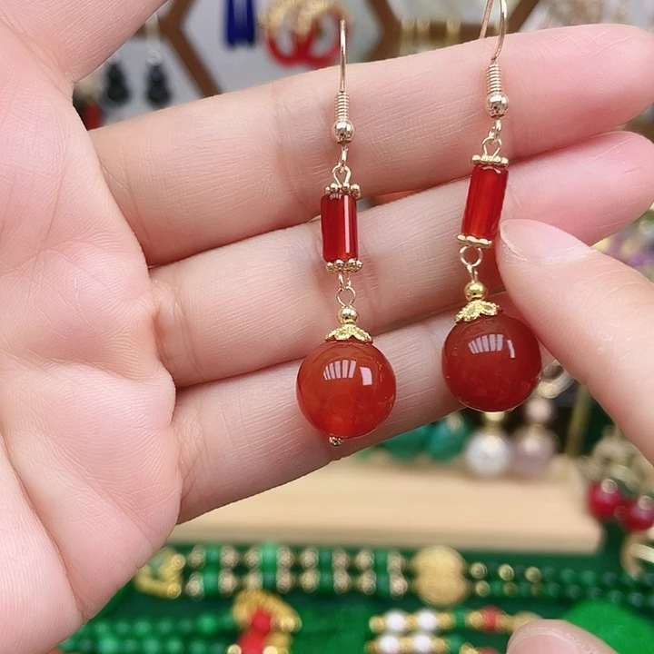 玛瑙/玉髓合金耳饰
