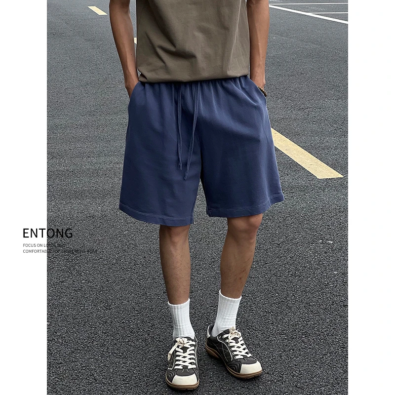 Entong美式街头重磅水洗垂感薄款运动休闲短裤男生弹力宽松中裤子