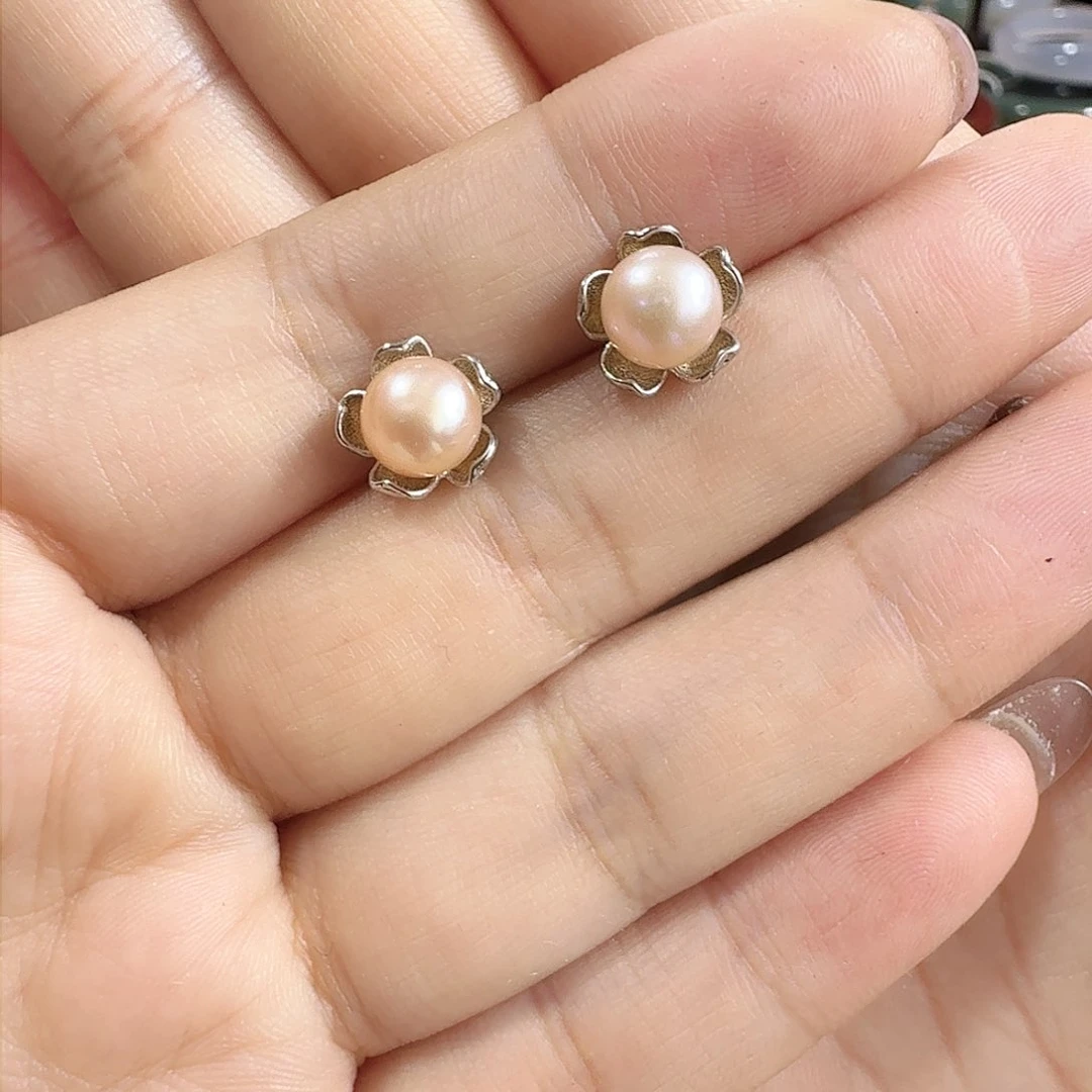 银S925镶嵌耳饰淡水珍珠